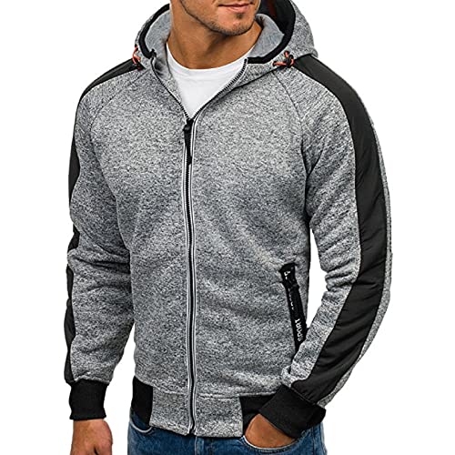 Halfword Herren-Kapuzenpullover mit Reißverschluss, Fleece, langärmelig, lässig, Kapuzenpullover, Sweatshirt, M-3XL, hellgrau, L von Halfword