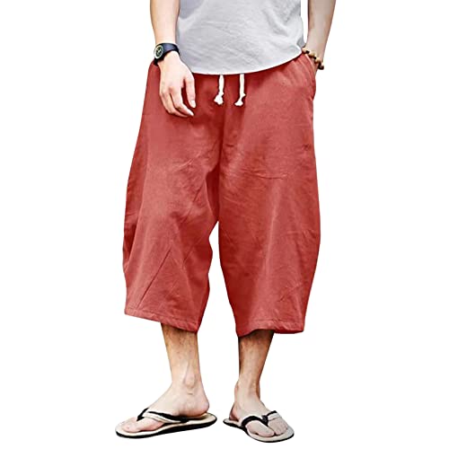 Halfword Herren-Leinenhose, lässig, lockere Passform, Kordelzug, elastischer Bund, leichte Yogahose, Größe M-5XL, Q-Orange, 56 von Halfword