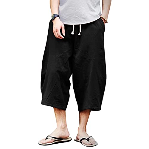 Halfword Herren-Hose aus Leinen, lockere Passform, Kordelzug, Yoga, Strand, leicht, Schwarz, Größe 3XL, Q-schwarz von Halfword