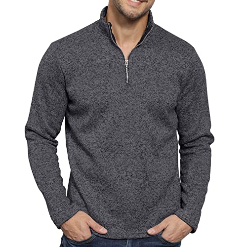 Halfword Herren Pullover Reißverschluss Fleece Cardigans Casual Langarm Sweatshirt Leichter Pullover S-3XL, Dunkelgrau, Large von Halfword