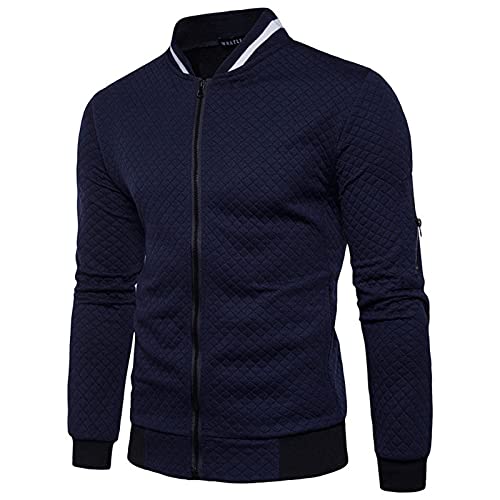 Halfword Herren-Sweatshirt mit durchgehendem Reißverschluss, lässig, langärmelig, leicht, kariert, Größe M-3XL, blau, Medium von Halfword