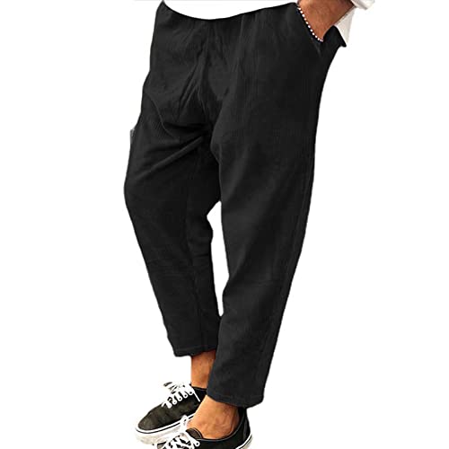 Halfword Herren dünne Cordhose Freizeithose Kordelzug elastische Taille Baggy Sweatpants, Schwarz , 27-32 von Halfword