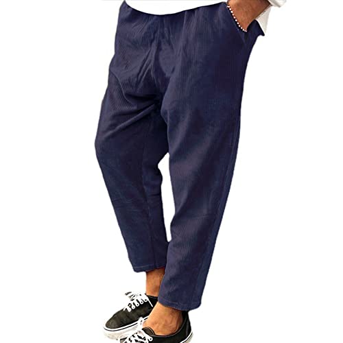 Halfword Herren dünne Cordhose Freizeithose Kordelzug elastische Taille Baggy Sweatpants, blau, 31-35 von Halfword