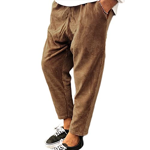 Halfword Herren dünne Cordhose Freizeithose Kordelzug elastische Taille Baggy Sweatpants, braun, 56 von Halfword
