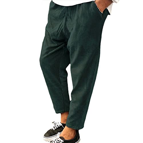 Halfword Herren dünne Cordhose Freizeithose Kordelzug elastische Taille Baggy Sweatpants, grün, 36-41 von Halfword