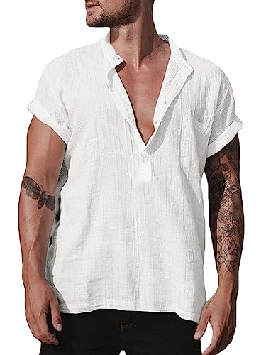 Halfword Kurzarm Hemd Herren Sommer Leinenhemd Henley Freizeithemden Leicht Strand Tops Weiß XXL Halfword Kurzarm Hemd Herren Sommer Leinenhemd Henley Freizeithemden Leicht Strand Tops Weiß XXL von Halfword