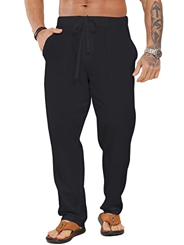 Halfword Leinenhose Herren Hose Lang Freizeithose Strandhose Sommer Leichte Tasche Kordelzug Urlaub Schwarz XXXL Halfword Leinenhose Herren Hose Lang Freizeithose Strandhose Sommer Leichte Tasche Kordelzug Urlaub Schwarz XXXL von Halfword