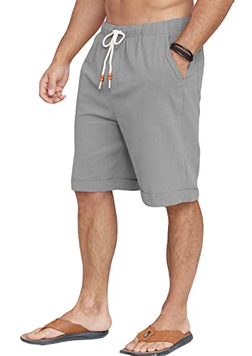 Halfword Leinenhose Herren Kurz Leinen Shorts Kordelzug Strand Freizeithose Leichte Urlaub Sommer Grau XL von Halfword