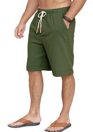 Halfword Leinenhose Herren Kurz Leinen Shorts Kordelzug Strand Freizeithose Leichte Urlaub Sommer Grün M von Halfword
