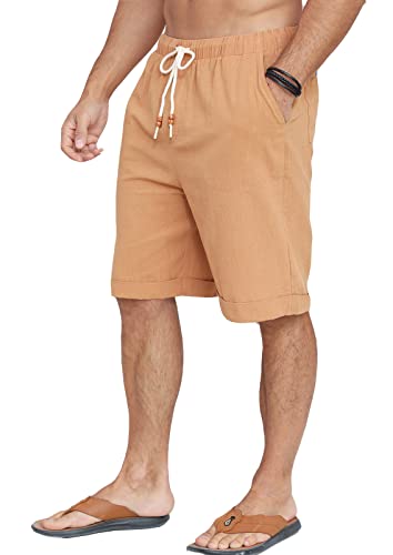 Halfword Leinenhose Herren Kurz Leinen Shorts Kordelzug Strand Freizeithose Leichte Urlaub Sommer Khaki L von Halfword