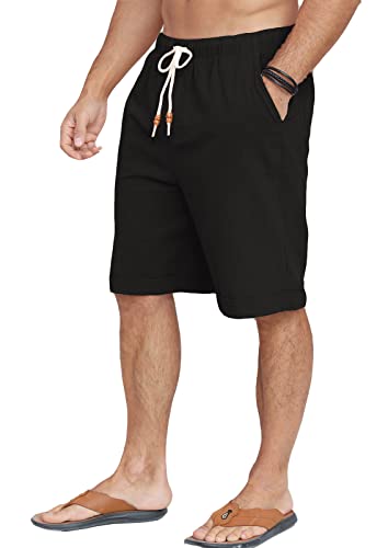 Halfword Leinenhose Herren Kurz Leinen Shorts Kordelzug Strand Freizeithose Leichte Urlaub Sommer Schwarz L von Halfword