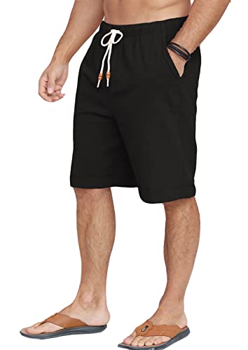 Halfword Leinenhose Herren Kurz Leinen Shorts Kordelzug Strand Freizeithose Leichte Urlaub Sommer Schwarz XL von Halfword