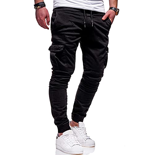 Herren Cargohose Jogginghose Casual Sport Slim Fit Fitnessstudio Jogginghose M-3XL, L-schwarz, 27-32 von Halfword