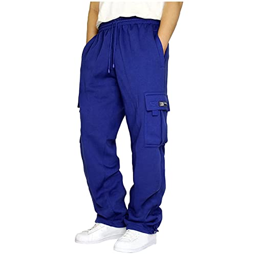 Herren Cargo Hosen Loose Fleece Casual Gym Jogging Bottoms Leichte Jogger Sweatpants Blau 2XL von Halfword