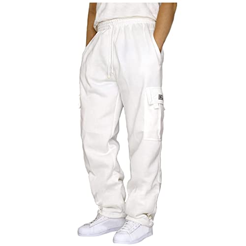 Herren Cargo Hosen Loose Fleece Casual Gym Jogging Bottoms Leichte Jogger Sweatpants Weiß 2XL von Halfword