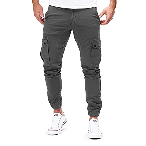 Herren-Cargohose, schmale Passform, Fitnessstudio, Jogginghose, lässige Jogginghose, grau, 27-32 von Halfword