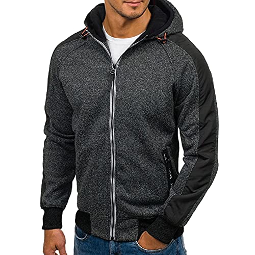 Halfword Herren-Kapuzenpullover mit Reißverschluss, Fleece, langärmelig, lässig, Kapuzenpullover, Sweatshirt, M-3XL, Schwarz , L von Halfword