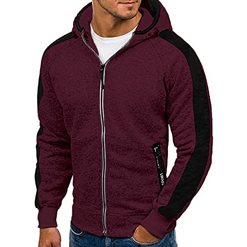 Halfword Herren-Kapuzenpullover mit Reißverschluss, Fleece, langärmelig, lässig, Kapuzenpullover, Sweatshirt, M-3XL, rot, M von Halfword