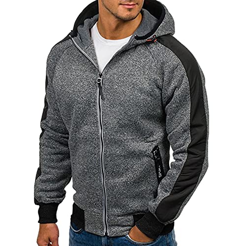 Halfword Herren-Kapuzenpullover mit Reißverschluss, Fleece, langärmelig, lässig, Kapuzenpullover, Sweatshirt, M-3XL, dunkelgrau, XXXL von Halfword