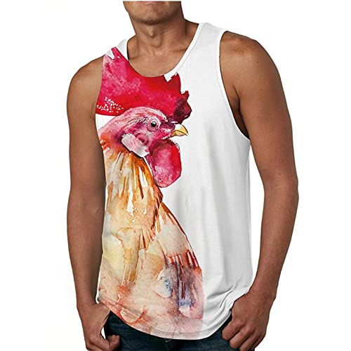 Herren-Strandweste, bedruckt, lässig, ärmellos, Yoga, weiches Sport-Top, Huhn, L von Halfword