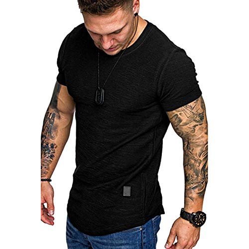 Herren-T-Shirts, lässig, kurzärmelig, modisch, Muskel-Athletic-T-Shirts, Workout-T-Shirts, M-2XL, 0-Schwarz, L von Halfword