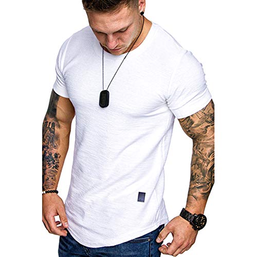 Herren-T-Shirts, lässig, kurzärmelig, modisch, Muskel-Athletic-T-Shirts, Workout-T-Shirts, M-2XL, 0-weiß, XXL von Halfword