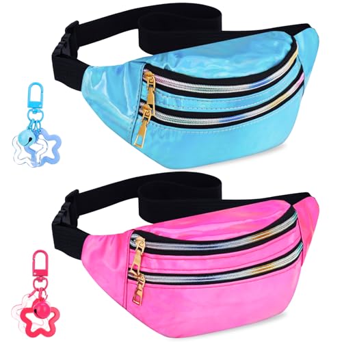 Halinuia 2 Stücke Gürteltasche Damen Glitzer Mädchen Bauchtasche Wasserdicht Sporttasche Mode Hüfttasche mit Stern Schlüsselanhänger für Reiten Radfahren Laufen Camping Sport(Rosa+Blau) von Halinuia