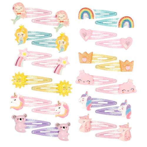 Halinuia 24 Stück Haarspangen für Mädchen und Babys, bunte Haarspangen mit Glitzer mit Meerjungfrau Einhorn Stern, Haarspangen, Set für Damen und Jugendliche von Halinuia