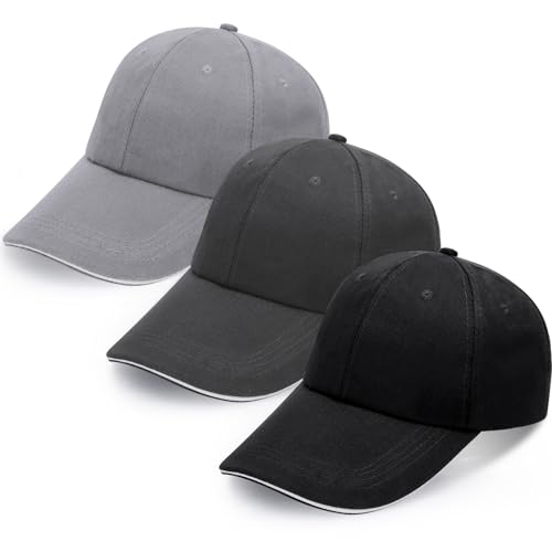 Halinuia 3 Stück Basecap Herren Damen Sonnenschutz Baseball Cap Einstellbar Basecap zum Laufen, Golfen und Reisen, Schwarz, Hellgrau, Dunkelgrau von Halinuia