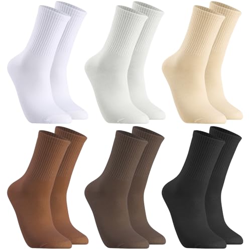 Halinuia 6 Paar Socken Herren Damen 38-42 Tennissocken Socken Baumwolle Strümpfe Sportsocken Crew Socks Bequem und Atmungsaktiv Laufsocken Wadenstrümpfe Unisex Arbeitssocken von Halinuia