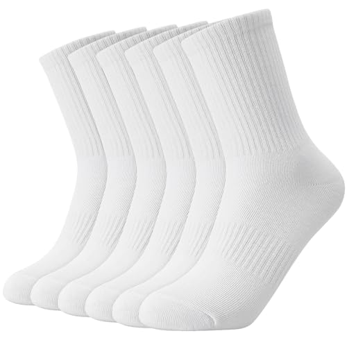 Halinuia 6 Paar Tennissocken Damen Weiße Sportsocken Damen Crew Socks Damen Laufsocken Atmungsaktive Baumwollsocken Lange Socken 36-40 von Halinuia