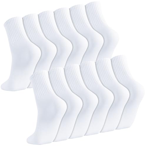 Halinuia 6 Paar Unisex Sportsocken Weiß 38-43 Baumwolle Tennissocken Bequem und Atmungsaktiv Weisse Socken Wandersocken Damen Männlich Socken Laufsocken Anti Schweiß Socken für Herren Damen von Halinuia