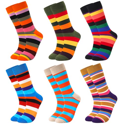 Halinuia 6 Stück Gestreifte Socken Bunt Herren 38-45 Bunte Herrensocken Ringelsocken Lustigesocken Witzige Socks Gestreift Muster Socken Bunt Gestreift Striped Socks von Halinuia
