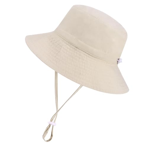 Halinuia Baby Kinder Fischerhut für Jungen Mädchen, Faltbare Baby Sonnenhut Breite Krempe Fischerhut mit 3 Kinder Sonnenbrillen, Sonnenschutz Bucket Hat mit Verstellbarem Kinnriemen, Beige von Halinuia