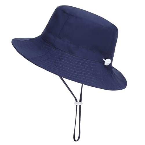 Halinuia Baby Kinder Fischerhut für Jungen Mädchen, Faltbare Baby Sonnenhut Breite Krempe Fischerhut, Sonnenschutz Bucket Hat mit Verstellbarem Kinnriemen, Blau von Halinuia