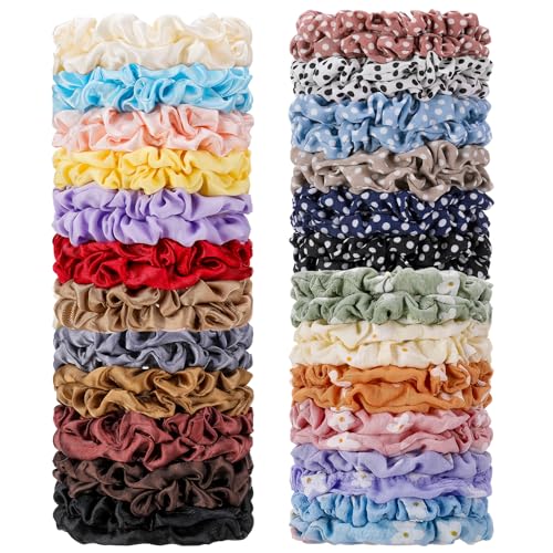 Halinuia Haargummis für Damen, 48 Stück, weiche Haargummis für Frauen und Mädchen, elastisch, ohne das Haar zu beschädigen, mehrfarbige Packung für lockiges, glattes, dünnes oder dickes Haar von Halinuia