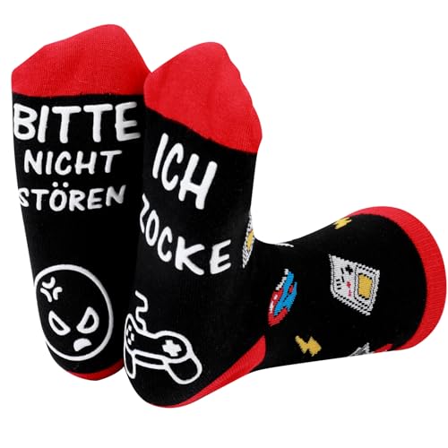 Halinuia Lustige Socken Herren 43-46 Stoppersocken Herren - Lustige Socken Gaming Socken Geburtstag Geschenke für Den Freund Ehemann Männer Pärchen Geschenke - Black/Red von Halinuia