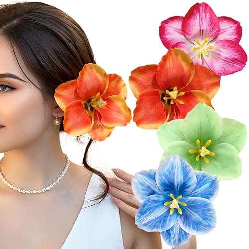 4 Stück Lilium Blumen Haarspangen Damen Bunt Haarschmuck Blumen Haarklammer Flower Hair Clip Hair Accessories Women Blumenspangen Haare Hairclip Haaraccessoires Haarspange Blume Haarklammer für Party von Hallaway
