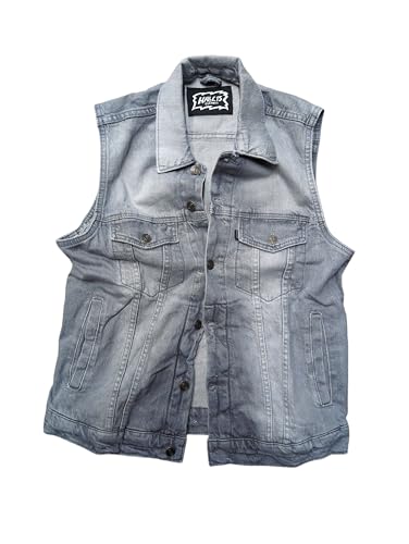 Halle 15 Clothes Slim Fit Herren Denim Kutte Grau Jeanskutte Bikerkutte Metalkutte Eng & Tailliert (L) von Halle 15