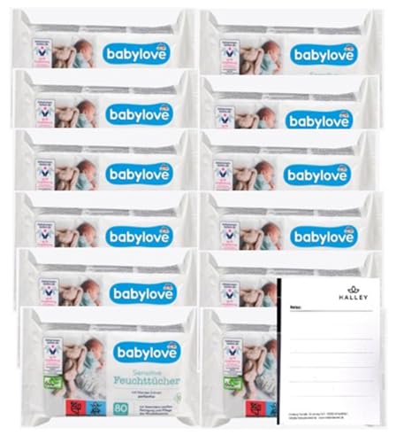 Babylove Feuchttücher sensitive 960 Tücher, Ohne Alkohol, Ohne Parfum, Vegan, pH-hautneutral (12x80St) + Halley Bedding Notizblock Set von Halley Bedding
