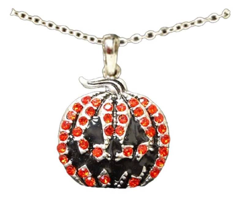 Halloween-Schmuck ~ Jack-O'-Lantern-Kürbis-Halskette Mit Orange-Kristall-strasssteinen Auf 18-Zoll-Silberkette Geschenkbox Halloween-Schmuck ~ Jack-O'-Lantern-Kürbis-Halskette Mit Orange-Kristall-strasssteinen Auf 18-Zoll-Silberkette Geschenkbox von HallmarkCollector
