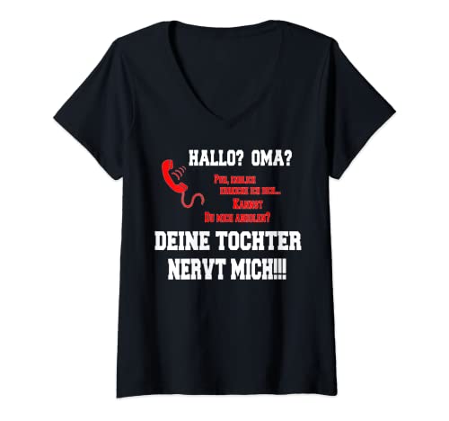 Damen Hallo Oma - deine Tochter nervt mich! Hilfe T-Shirt mit V-Ausschnitt Damen Hallo Oma - deine Tochter nervt mich! Hilfe T-Shirt mit V-Ausschnitt von Hallo Oma - deine Tochter nervt mich! Hilfe