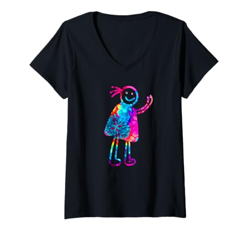 Damen Hallo Tie-Dye. Kinderkritzeleien bringen Frieden und Grüße. T-Shirt mit V-Ausschnitt Damen Hallo Tie-Dye. Kinderkritzeleien bringen Frieden und Grüße. T-Shirt mit V-Ausschnitt von Hallo Tie-Dye. Kinderkritzeleien bringen Frieden.
