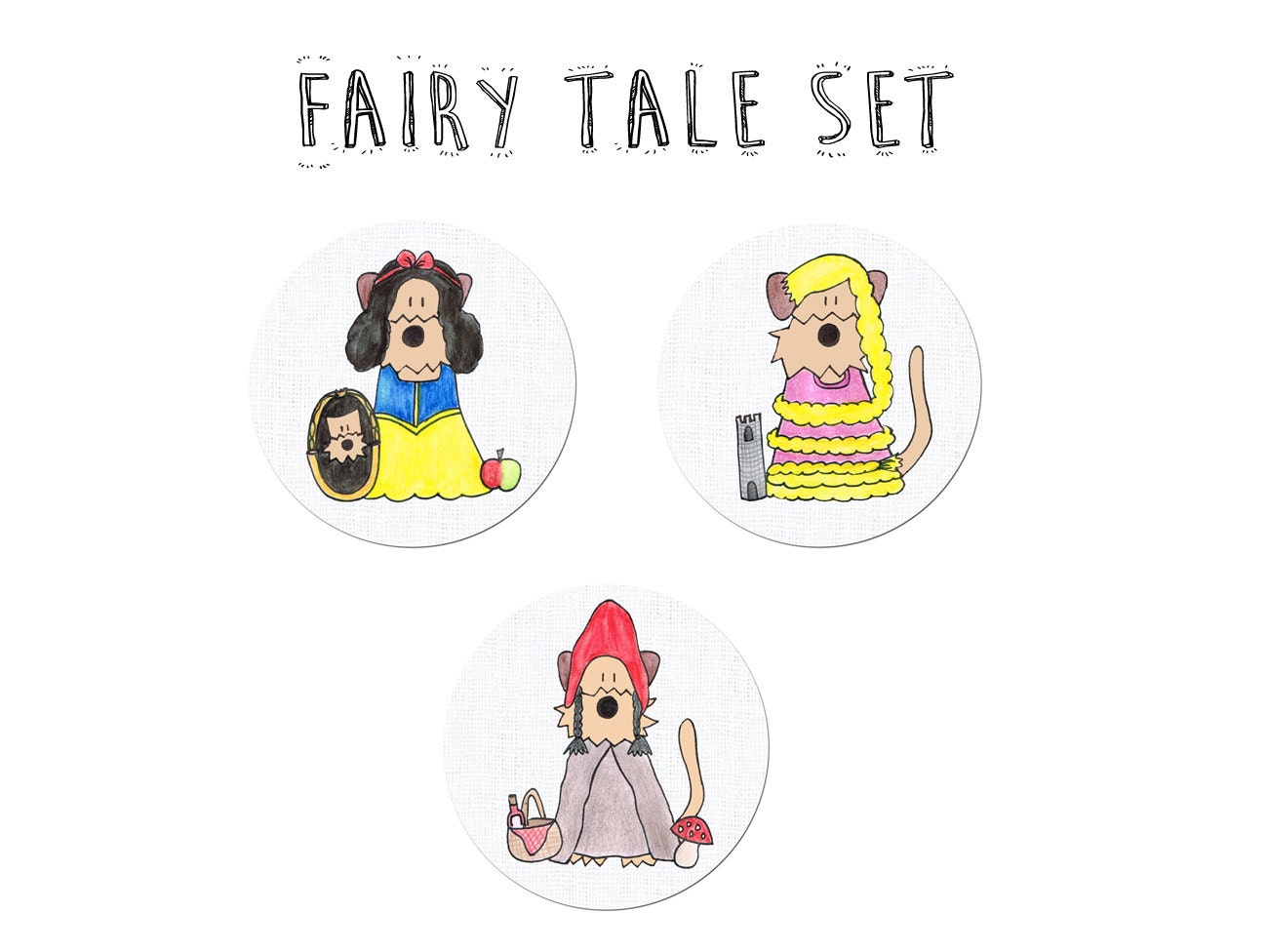 Airedale Terrier Hund Button Magnet Flaschenöffner Taschenspiegel Märchen Rapunzel Rotkäppchen Schneewittchen von HalloMolly