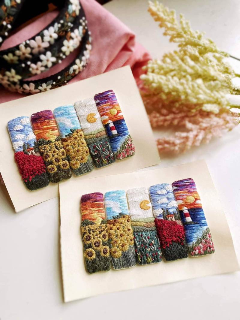 Gestickte Blume Haarspange Handgemachtes Leinen & Baumwolle, Vintage Stil von HalloPetite