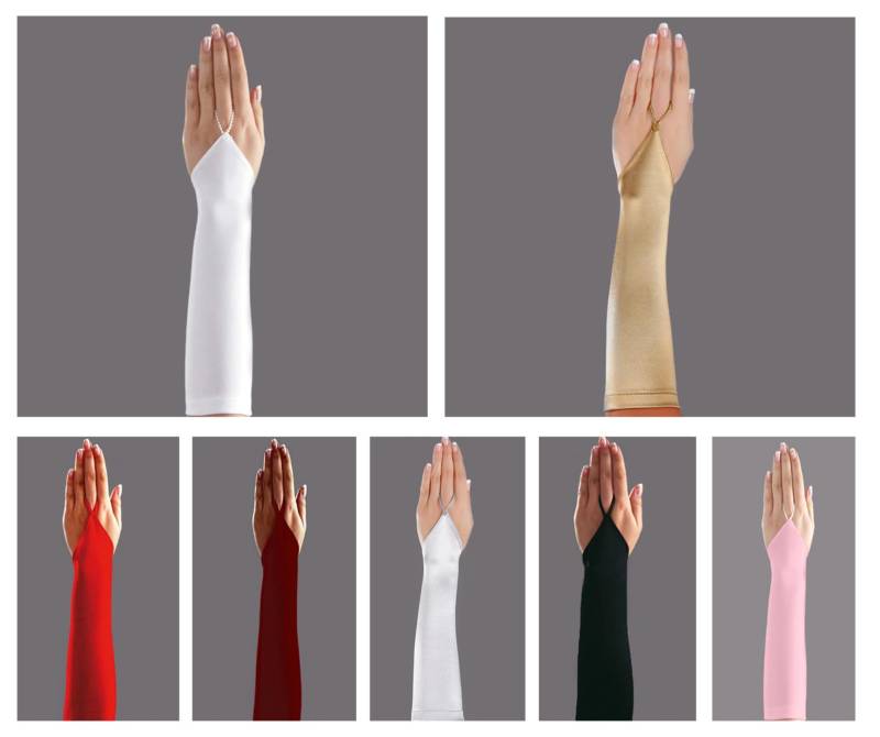 Handschuhe Aus Satin-Matt Brauthandschuhe Kinder Kommunion Hochzeit 28-30cm Lang Brautmode Armstulpen Fingerlos Abendmode Für Frauen von HalloSchaerpe