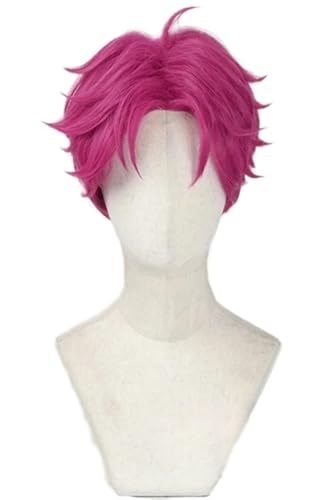 Hallojojo Abby Cosplay Perücken Herren 27CM Rose Kurze Haare Kostümperücke Verkleidung Dämon Jäger Sajaboys Abby Halloween Karneval Party Maskenball Kostüm Zubehör Anime Wig von Hallojojo