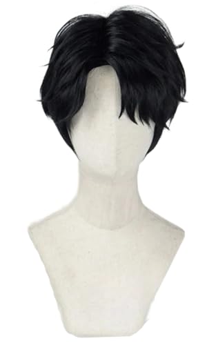 Hallojojo Jinu Cosplay Perücken Herren 27CM Schwarz Kurze Haare Kostümperücke Verkleidung Dämon Jäger Sajaboys Jinu Halloween Karneval Party Maskenball Kostüm Zubehör Anime Wig von Hallojojo