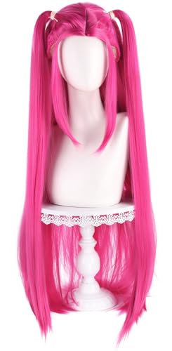 Hallojojo Mira Cosplay Perücken Damen 100CM Rose Lang Glattes Haar Kostümperücke Verkleidung Dämon Jäger Girlgroup Mira Halloween Karneval Party Maskenball Kostüm Zubehör Anime Wig von Hallojojo