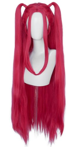 Hallojojo Mira Cosplay Perücken Damen 100CM Rose Lang Glattes Haar Kostümperücke Verkleidung Dämon Jäger Girlgroup Mira Halloween Karneval Party Maskenball Zubehör Anime Wig von Hallojojo